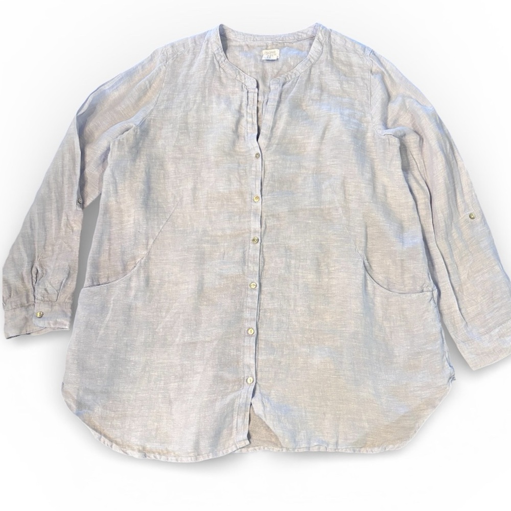 Sigrid Olsen Light Blue Long Sleeve Linen Minimalist Beachy Blouse Tunic Top,XL